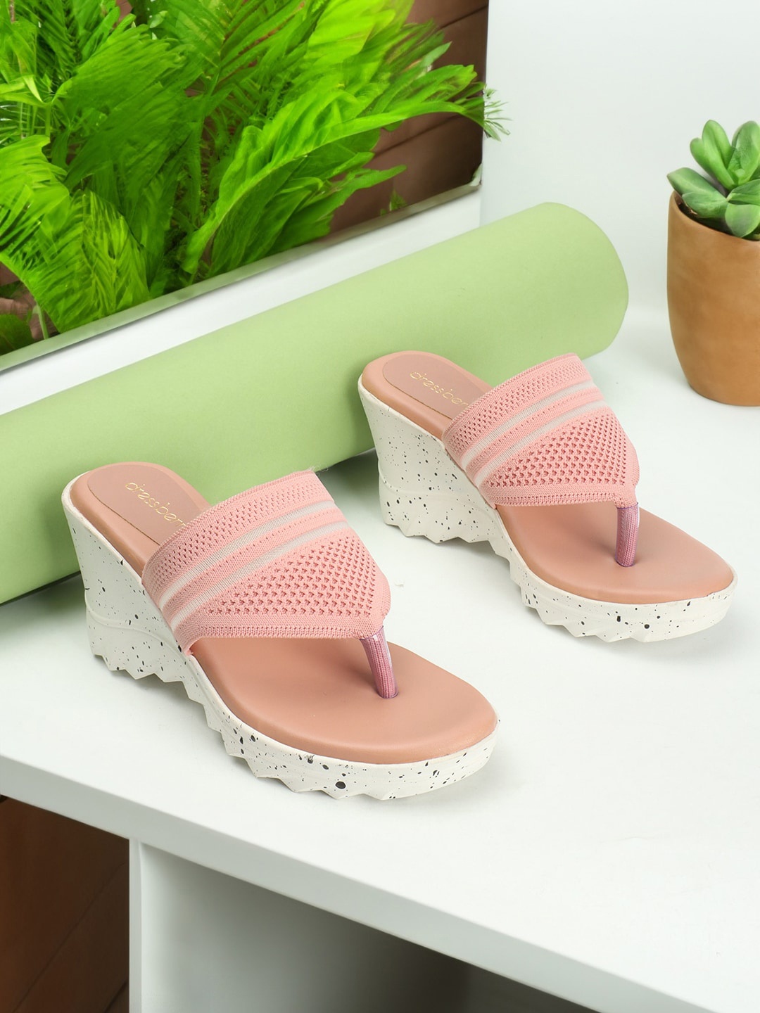 

DressBerry Striped Open Toe Wedge Heels, Pink