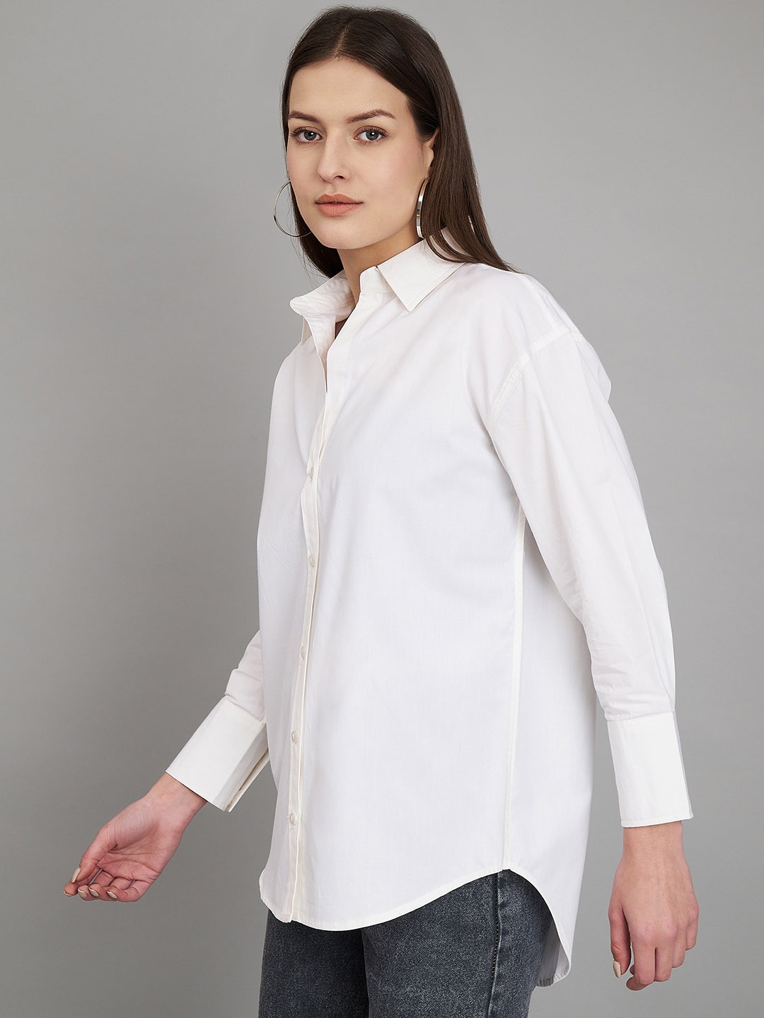 

Fab Star Spread Collar Cotton Classic Boxy Casual Shirt, White