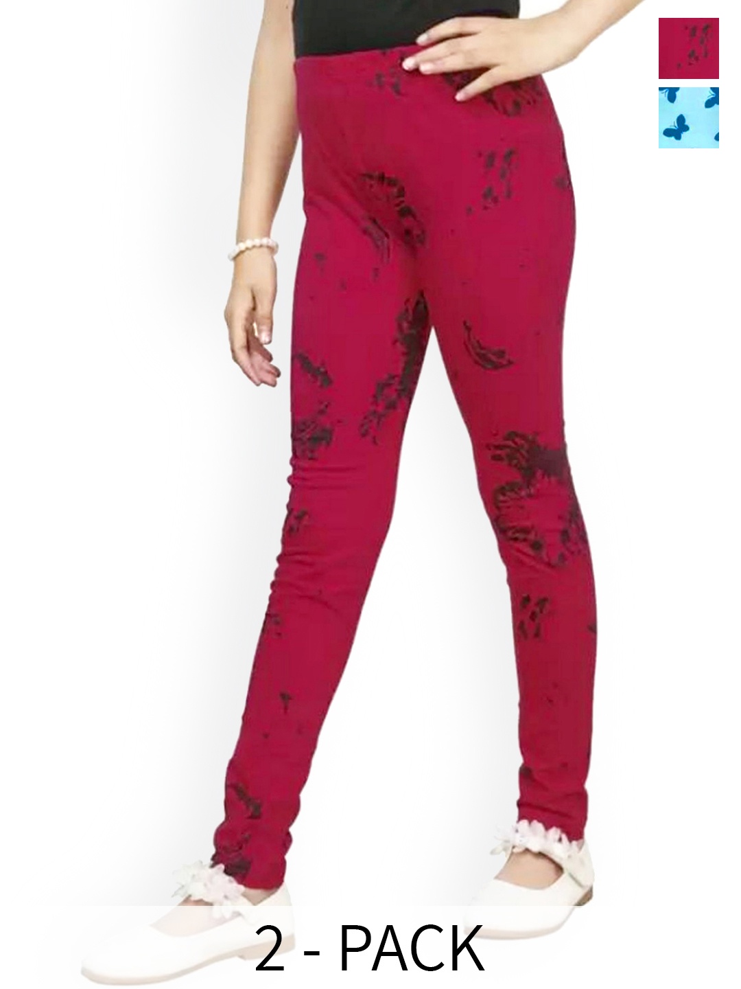 

BAESD Girls Pack Of 2 Printed Churidar Length Leggings, Magenta