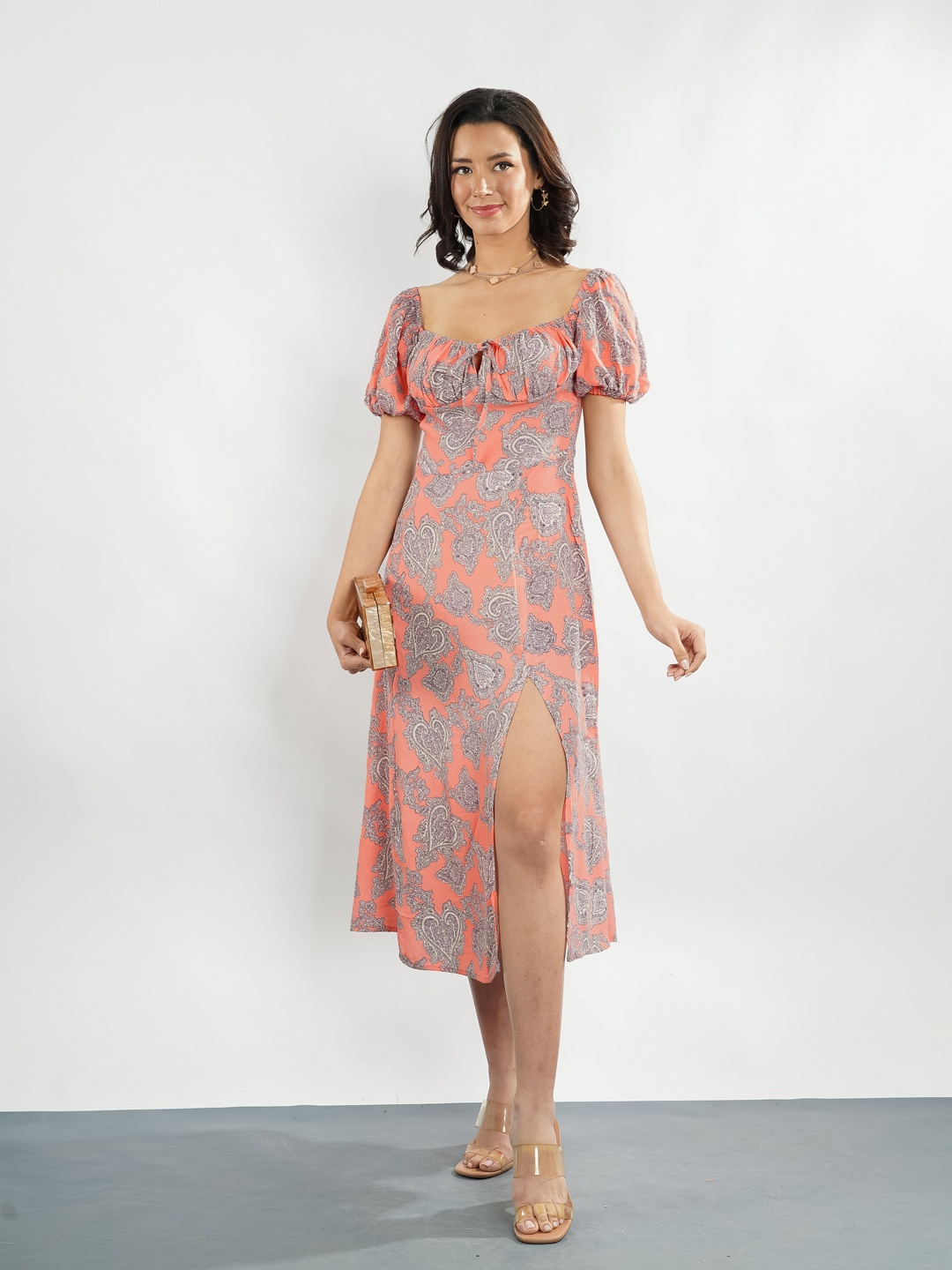 

Stylecast X Hersheinbox Printed A-Line Midi Dress, Peach