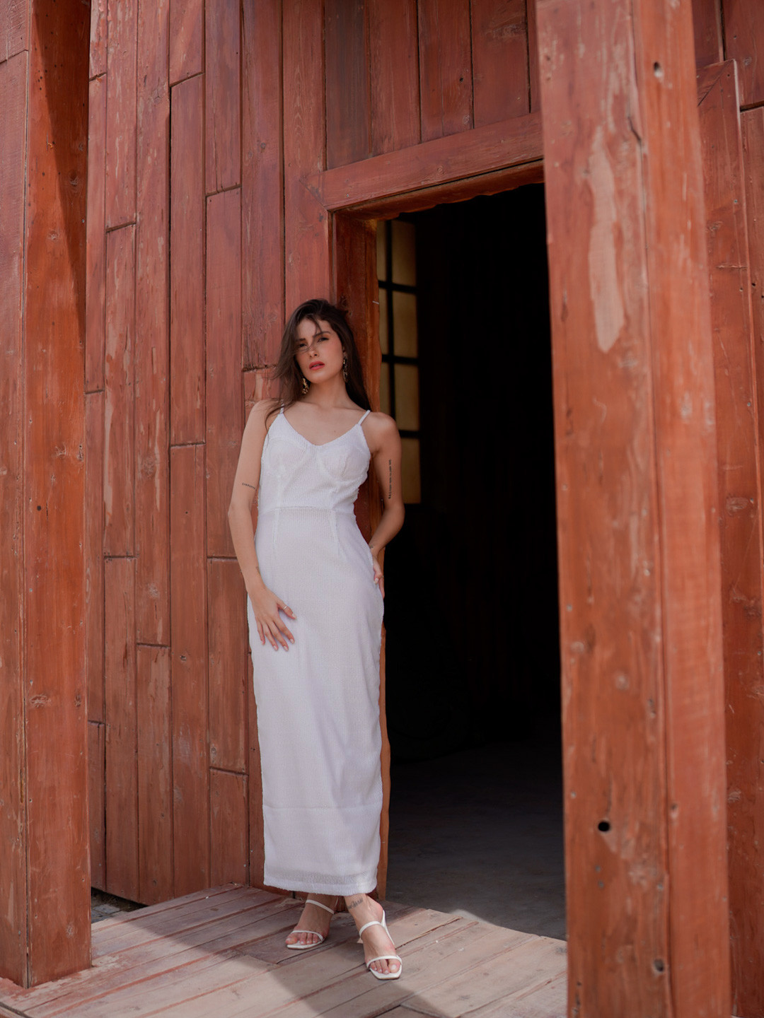 

Stylecast X Hersheinbox Self-Striped Sheath Maxi Dress, White