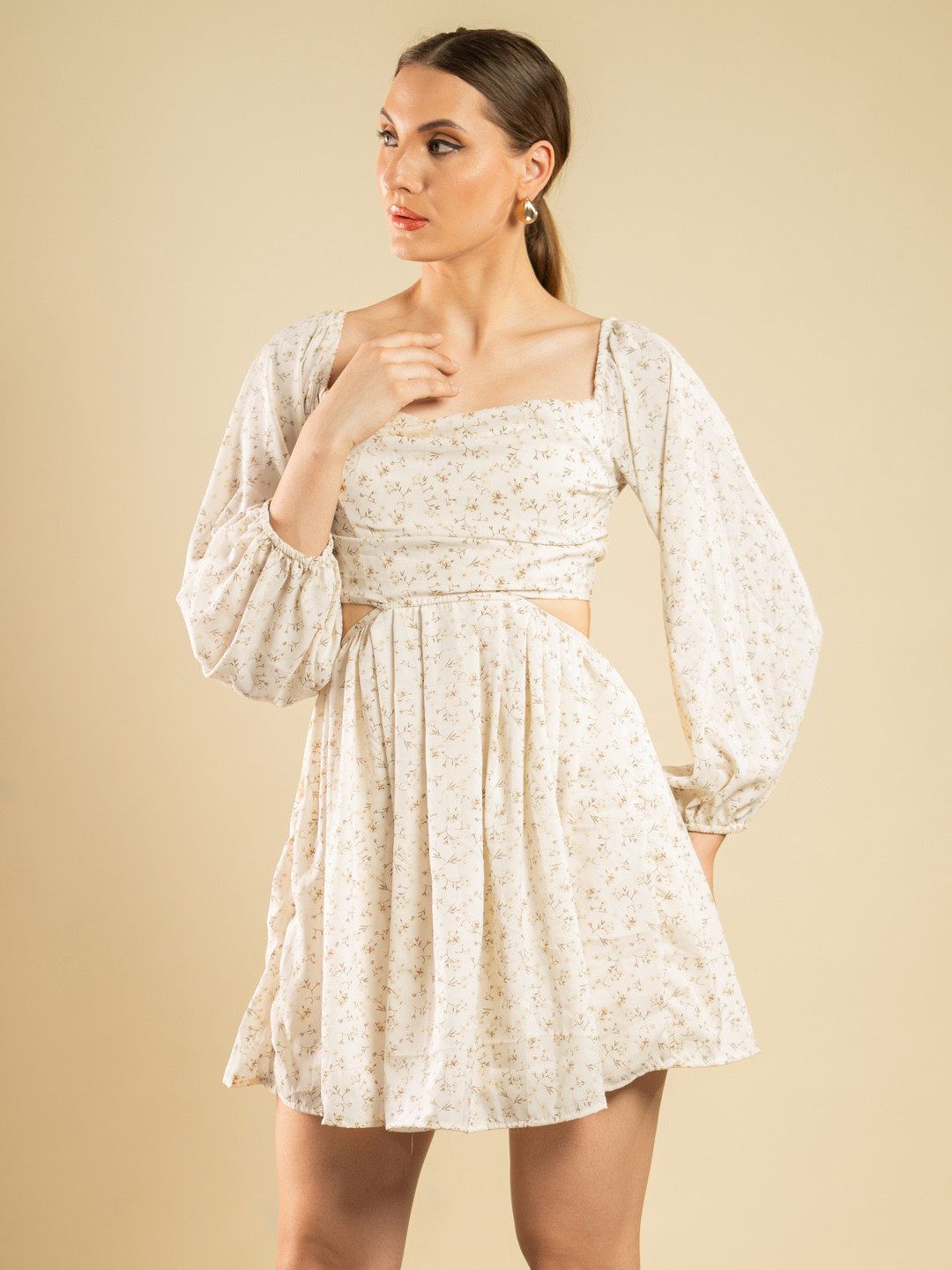 

Stylecast X Hersheinbox Floral Print Fit & Flare Mini Dress, Beige