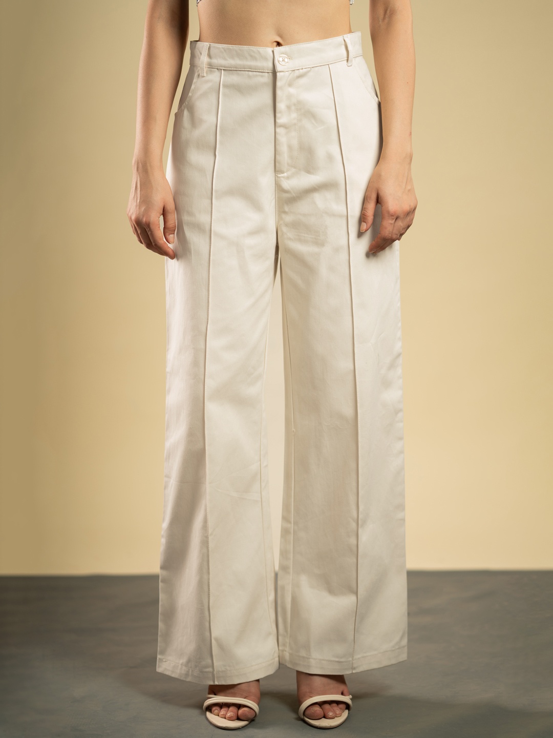 

Stylecast X Hersheinbox Women Flared Cotton Trousers, Off white