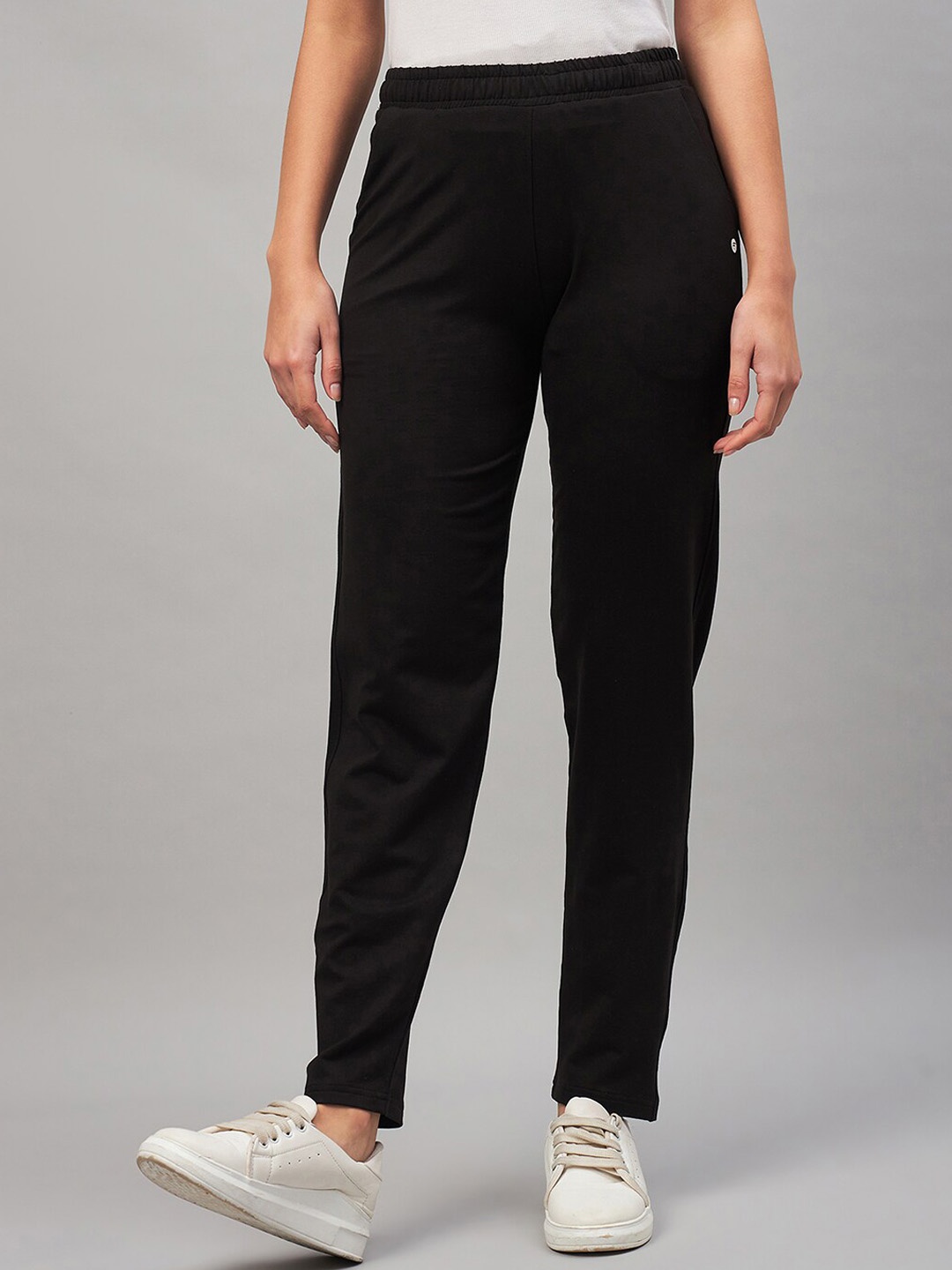 

FEMEA Women Slim-Fit Mid Rise Track Pants, Black