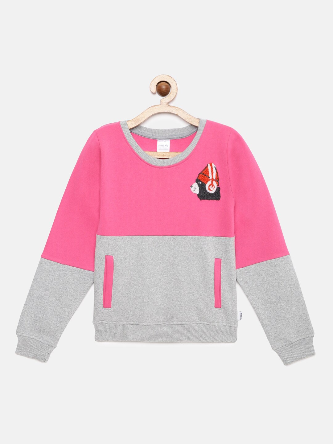 

mackly Girls Colourblocked Round Neck Pullover, Pink