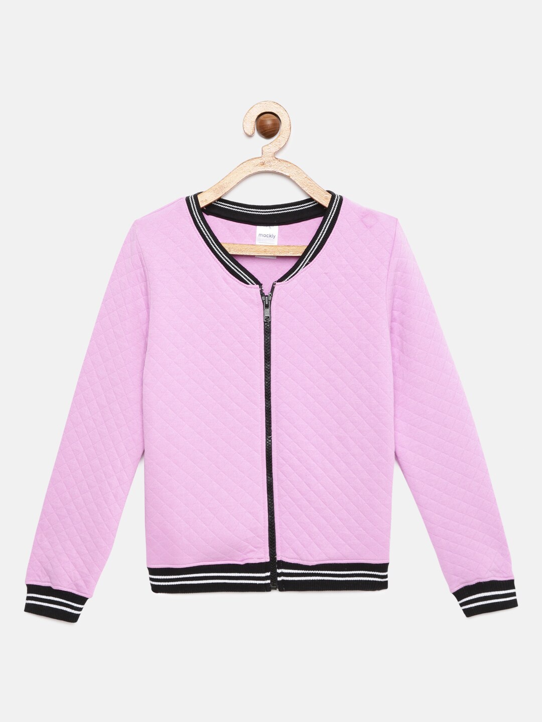 

mackly Girls Self Designed Mandarin Collar Front Open Sweatshirt, Purple