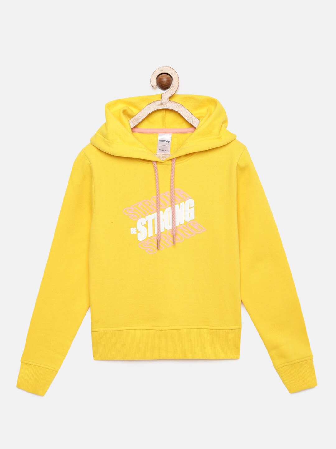 

mackly Girls Typography Printed Hooded Sweatshirt, Yellow