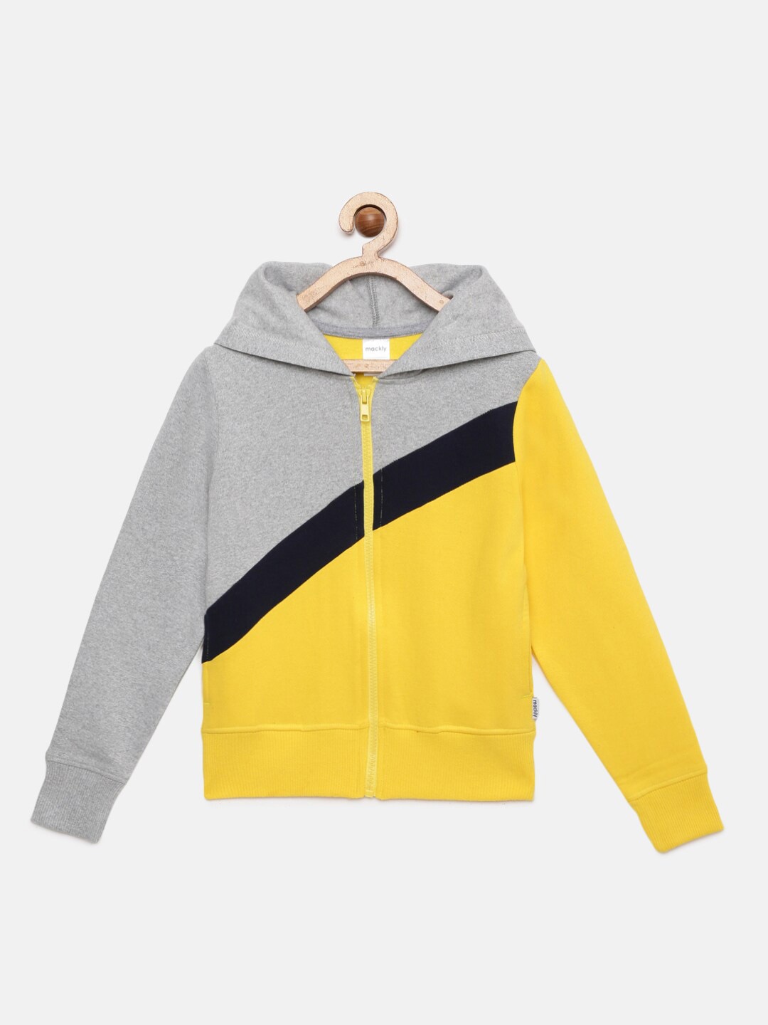 

mackly Girls Colourblocked Hooded Sweatshirt, Yellow
