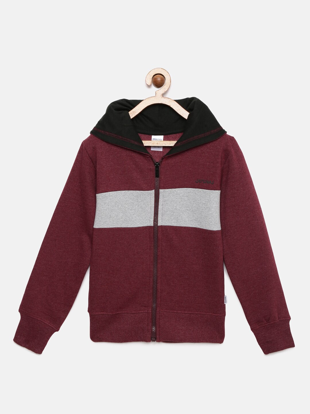 

mackly Boys Colourblocked Hooded Front Open Sweatshirt, Maroon