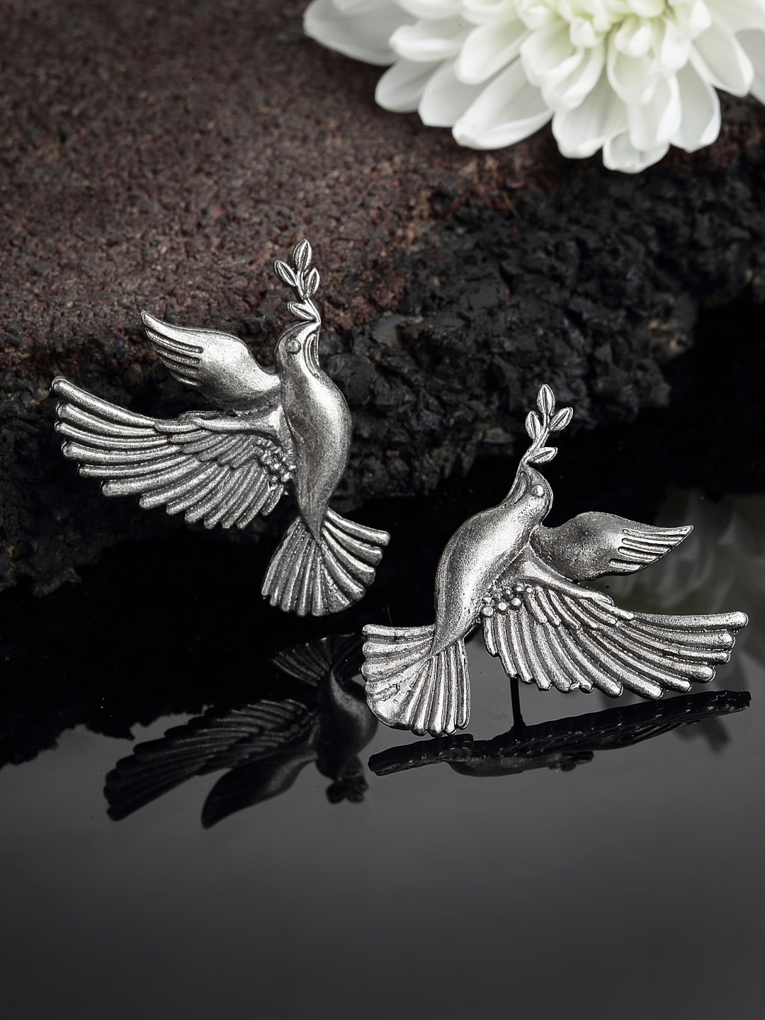 PANASH Birds Shaped Drop Earrings, Silver