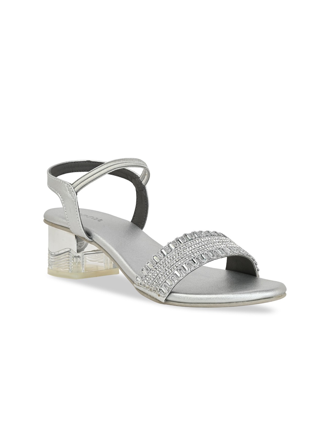 

Rocia Open Toe Embellished Block Heels, Silver