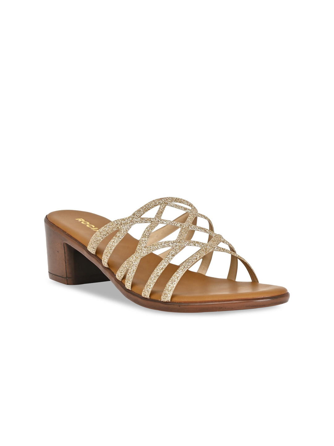 

Rocia Textured Open Toe Block Heels, Gold