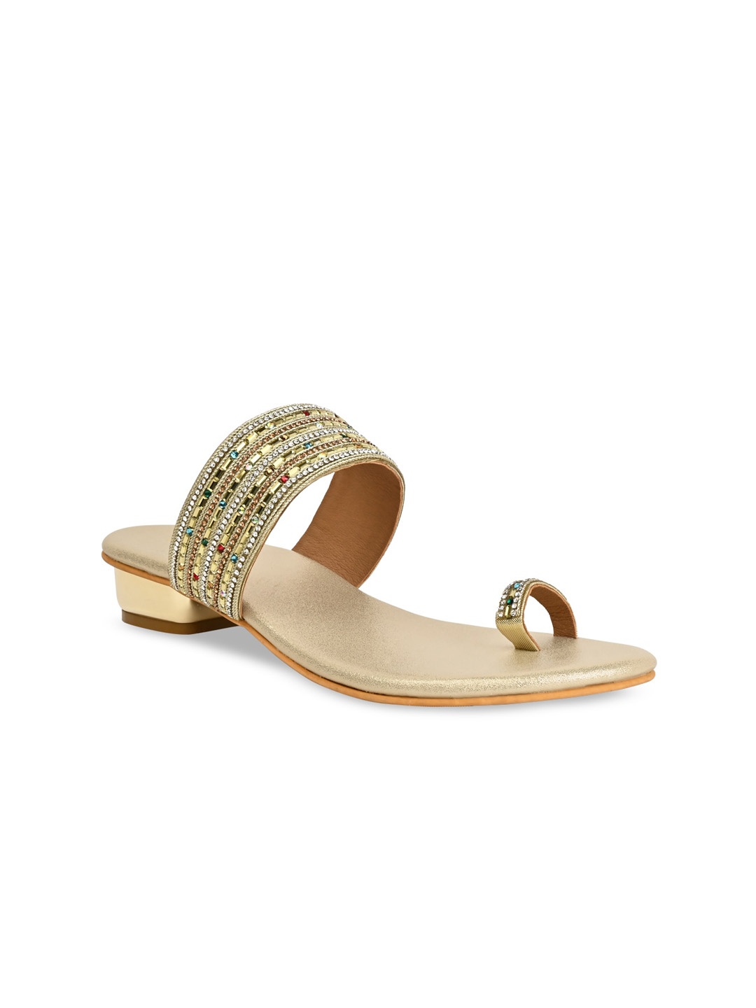 

Rocia Open Toe Embellished Block Heels, Gold