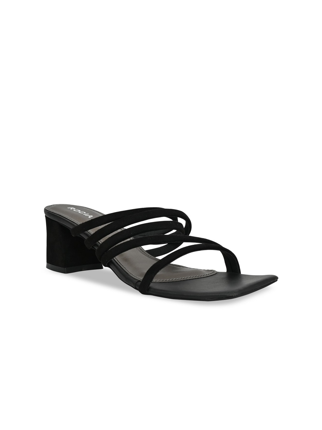 

Rocia Strappy Open Toe Suede Block Heels, Black