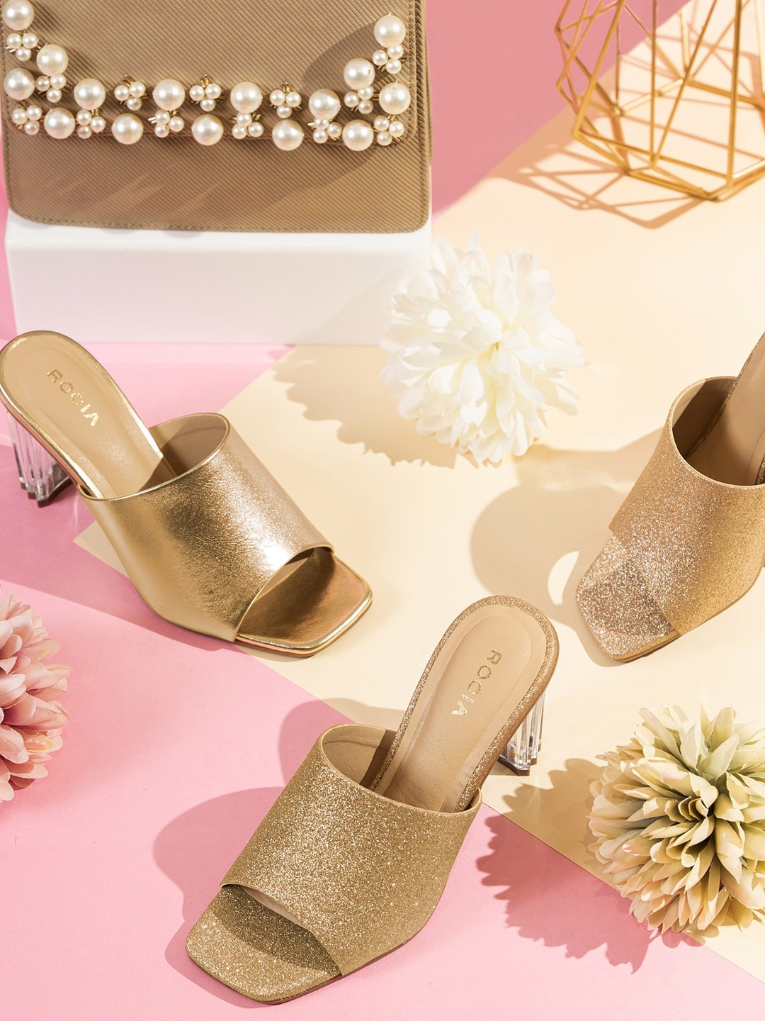 

Rocia Textured Open Toe Block Heels, Gold