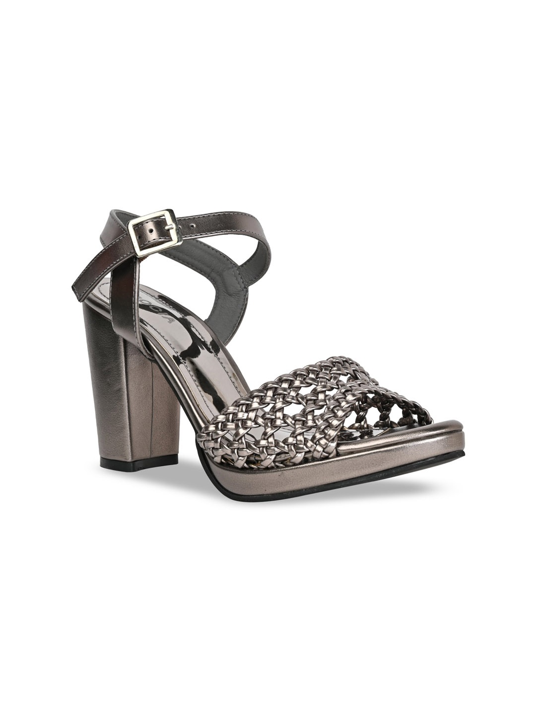 

Rocia Textured Open Toe Backstraps Block Heels, Metallic