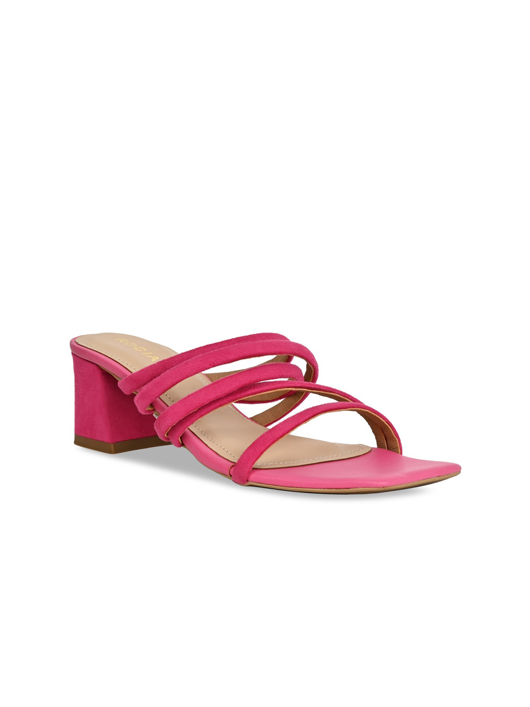 

Rocia Strapy Open Toe Suede Block Heels, Pink