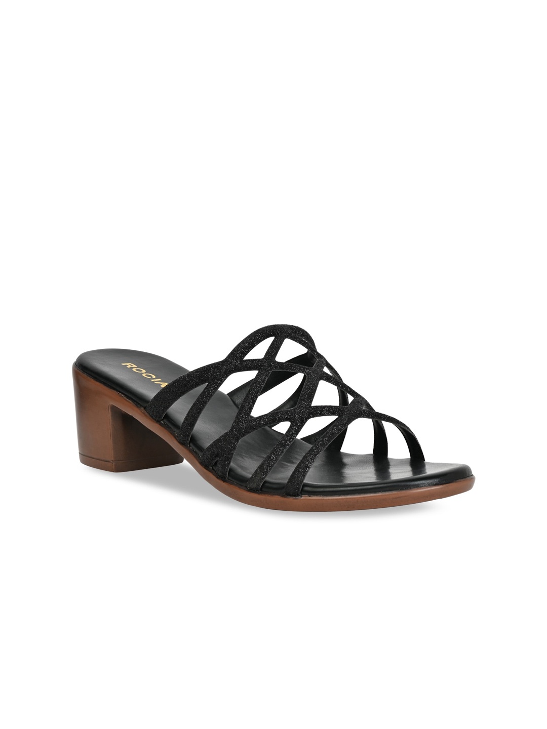 Rocia Open Toe Textured Block Heels, Black