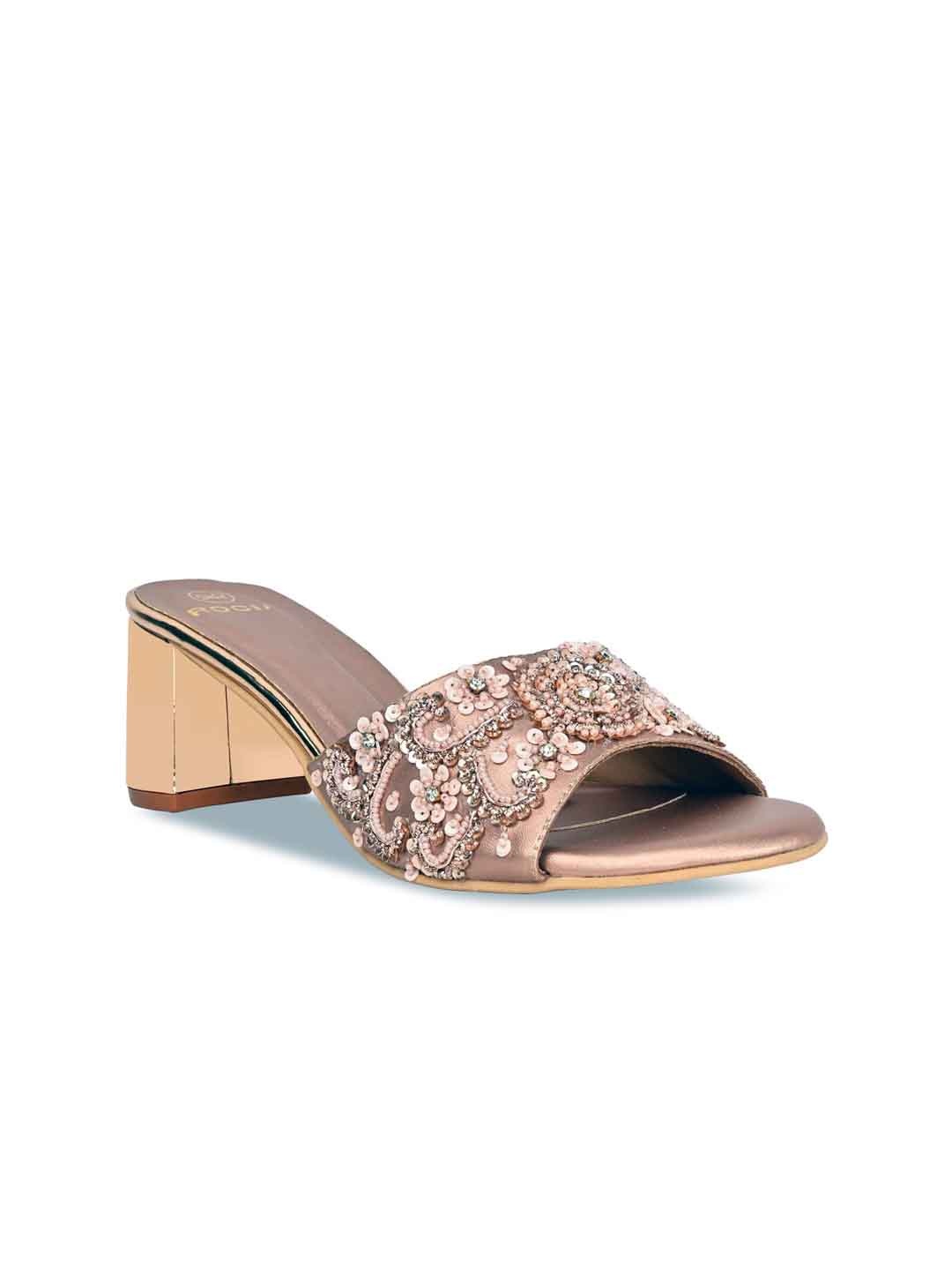 

Rocia Embellished Open Toe Block Heels, Rose gold
