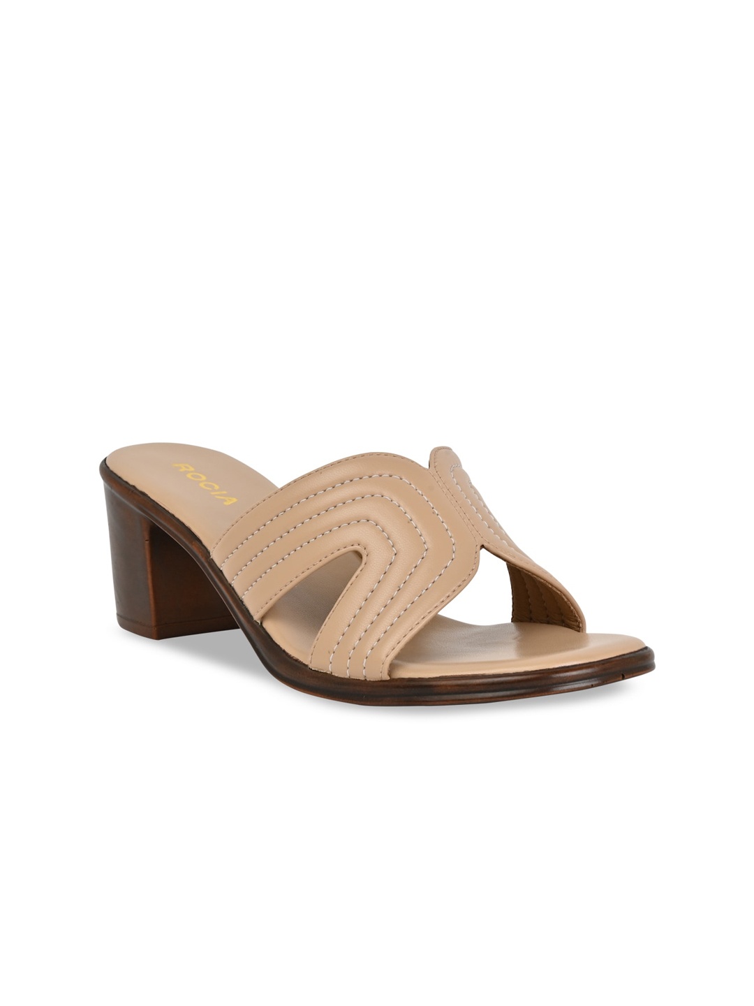 

Rocia Open Toe Textured Block Heels, Beige