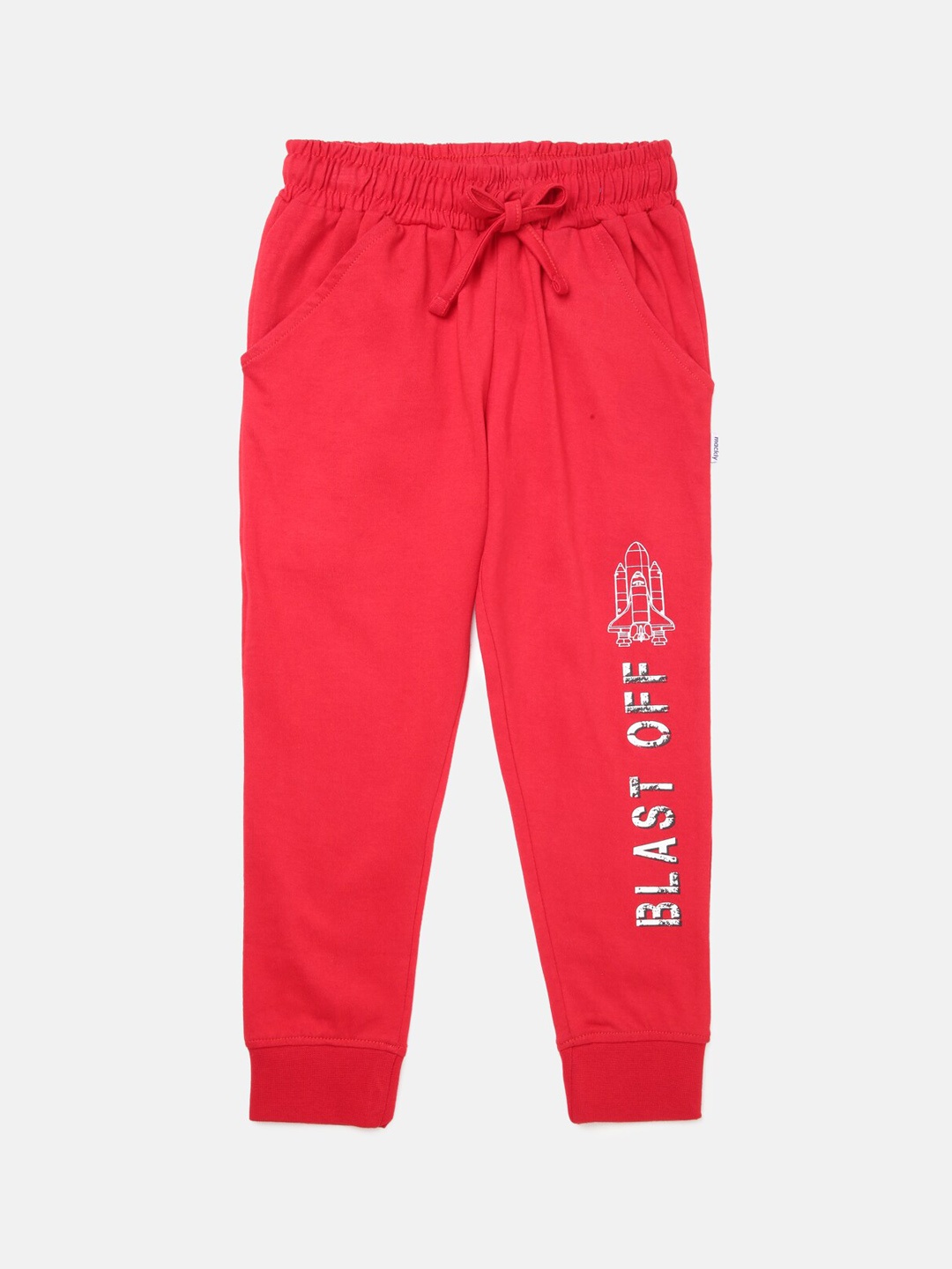 mackly Boys Typography Printed Mid Rise Joggers, Red