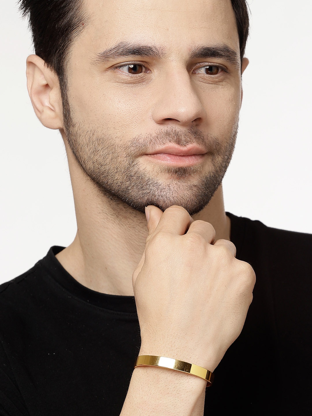 

NVR Men Gold-Plated Stainless Steel Cuff Bracelet