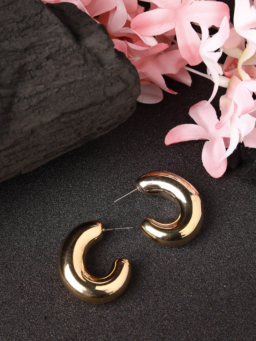 

NVR Women Gold-Plated Circular Half Hoop Earrings