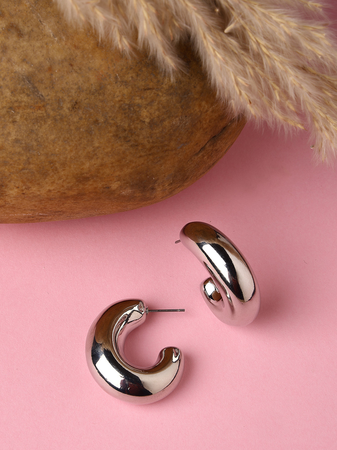 

NVR Silver-Plated Circular Half Hoop Earrings