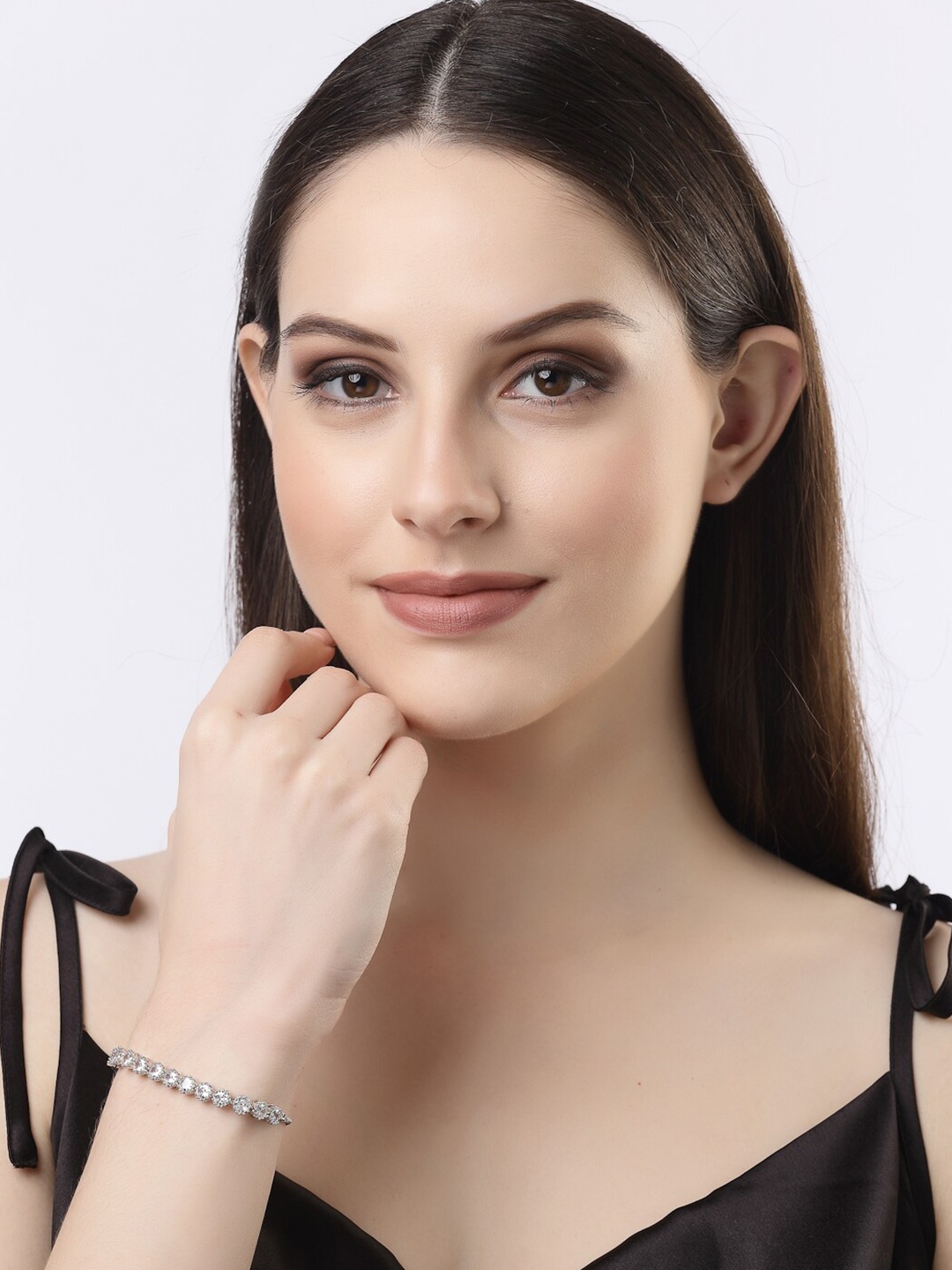 

NVR Silver-Plated American Diamond Studded Link Bracelet
