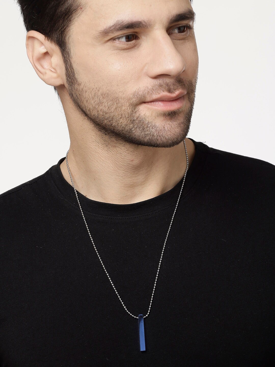 

NVR Men Rhodium-Plated Minimal Pendent with Chain, Silver