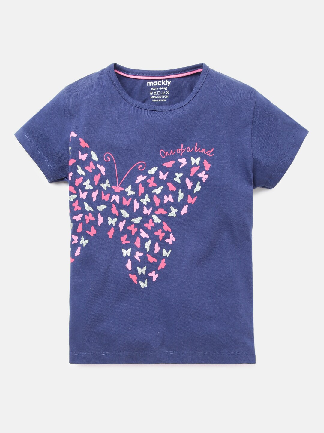 

mackly Girls Conversational Printed Cotton T-shirt, Navy blue