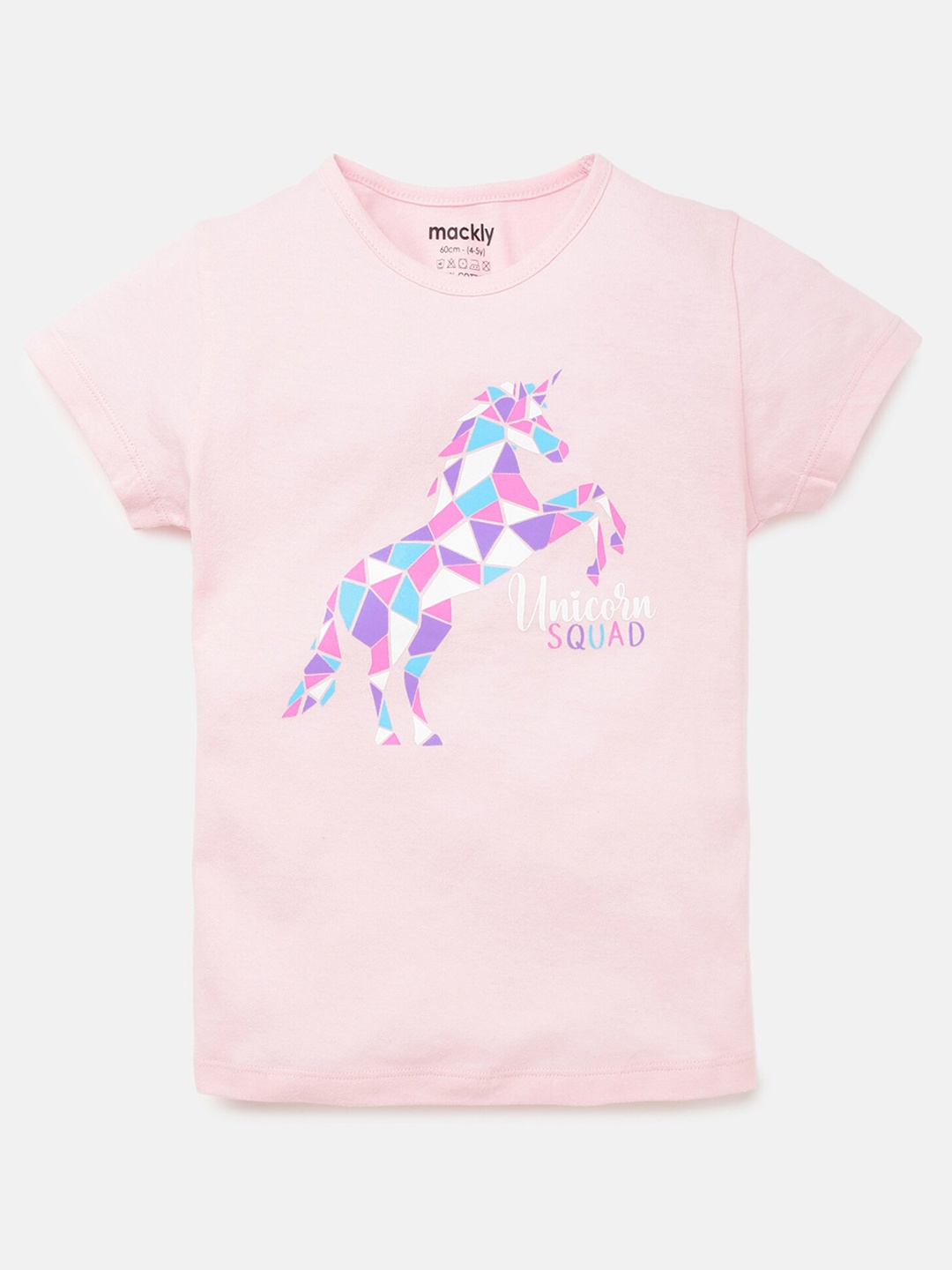 mackly Girls Graphic Printed Pure Cotton T-shirt, Pink