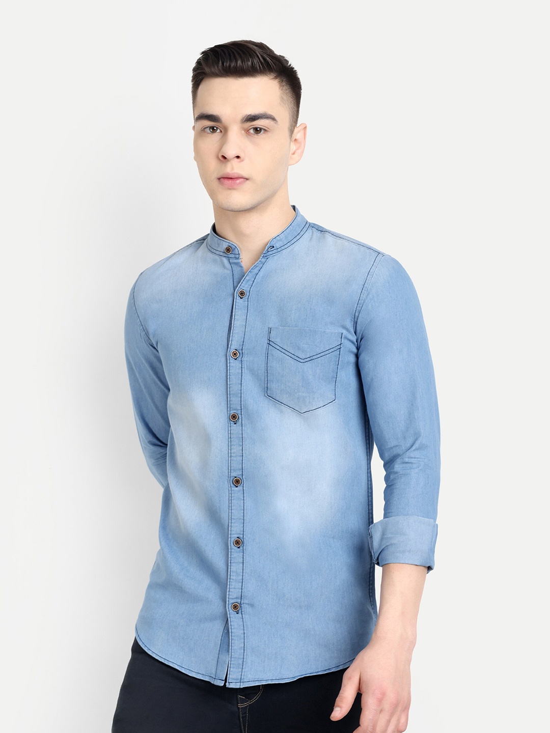 

CARBONN CLOTH Faded Opaque Casual Denim Shirt, Blue