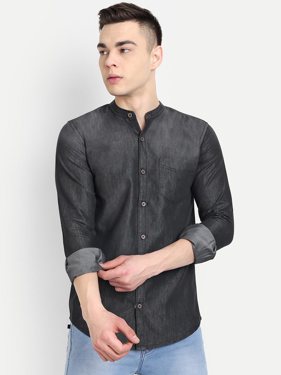 

CARBONN CLOTH Opaque Casual Denim Shirt, Black