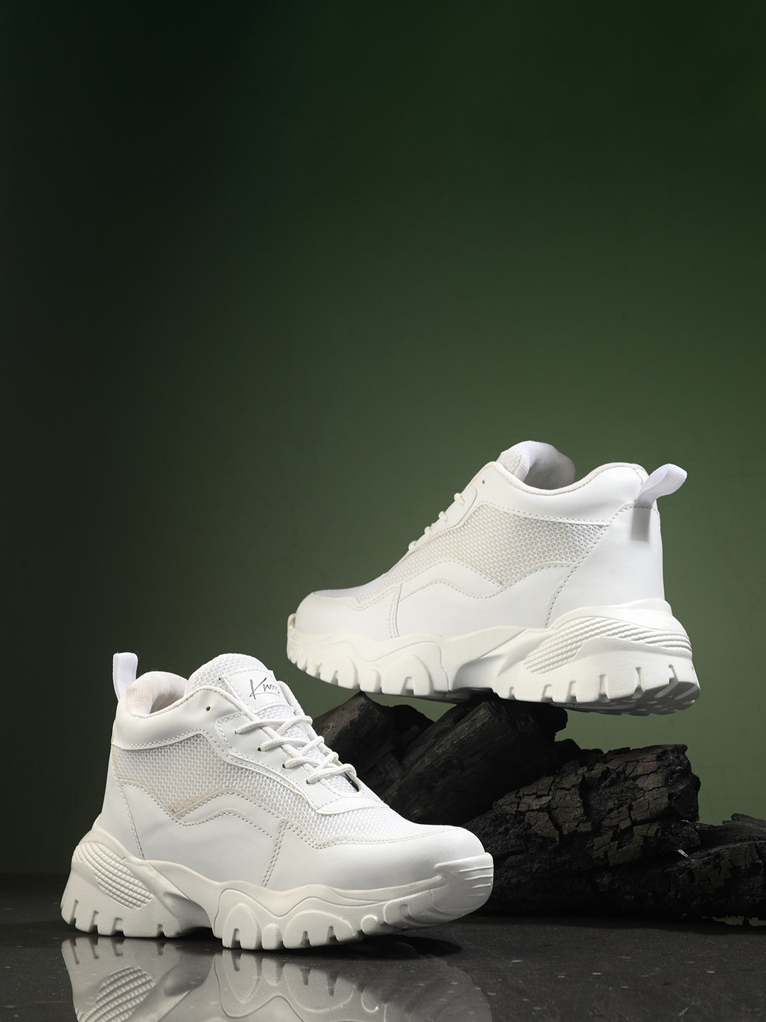 

knoos Women Textured Mid-Top Water Repellent Upper Mesh Sneakers, White