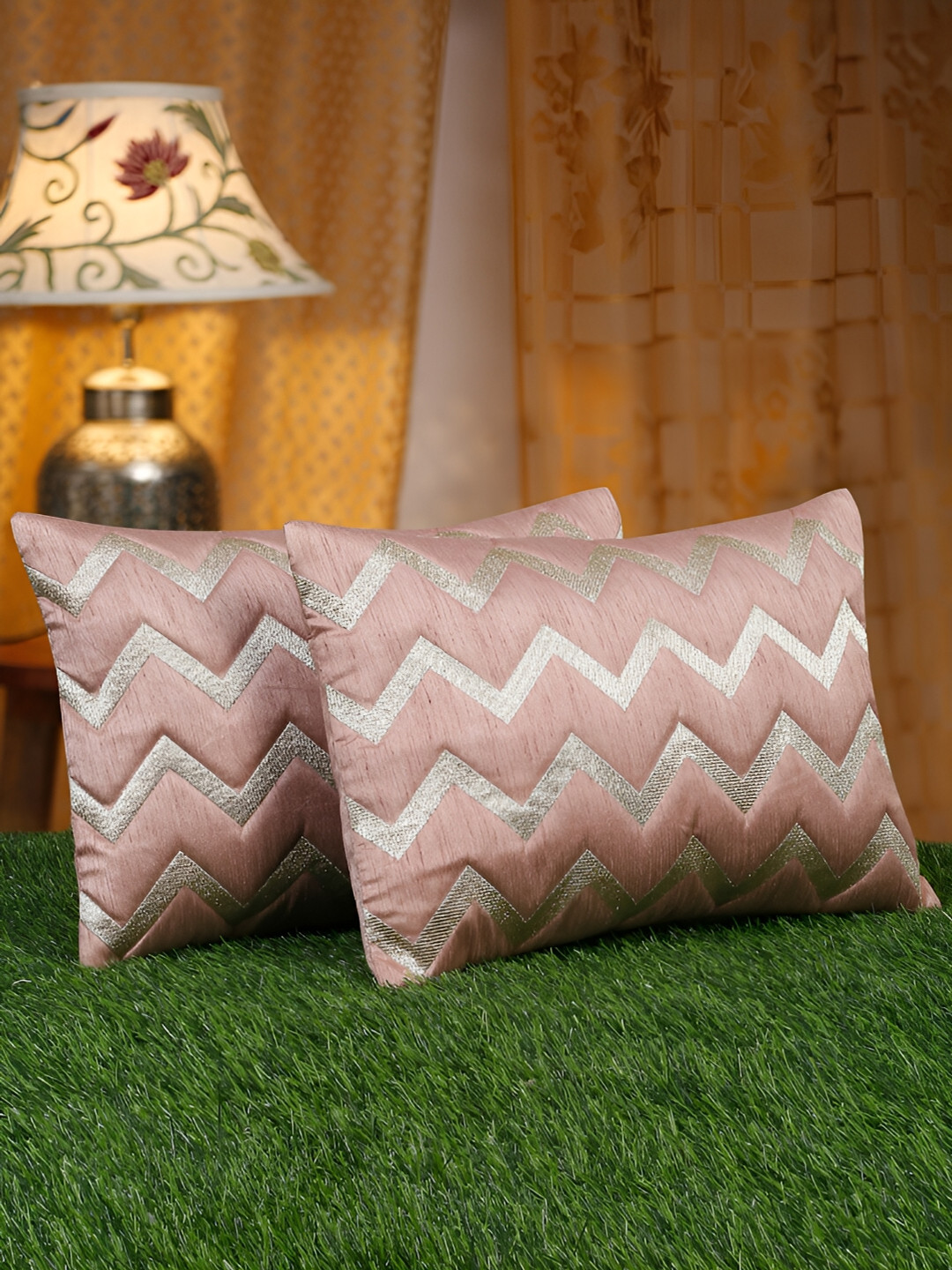 

HOSTA HOMES Purple & Silver-Toned Set of 2 Embellished Rectangle Cushion Covers