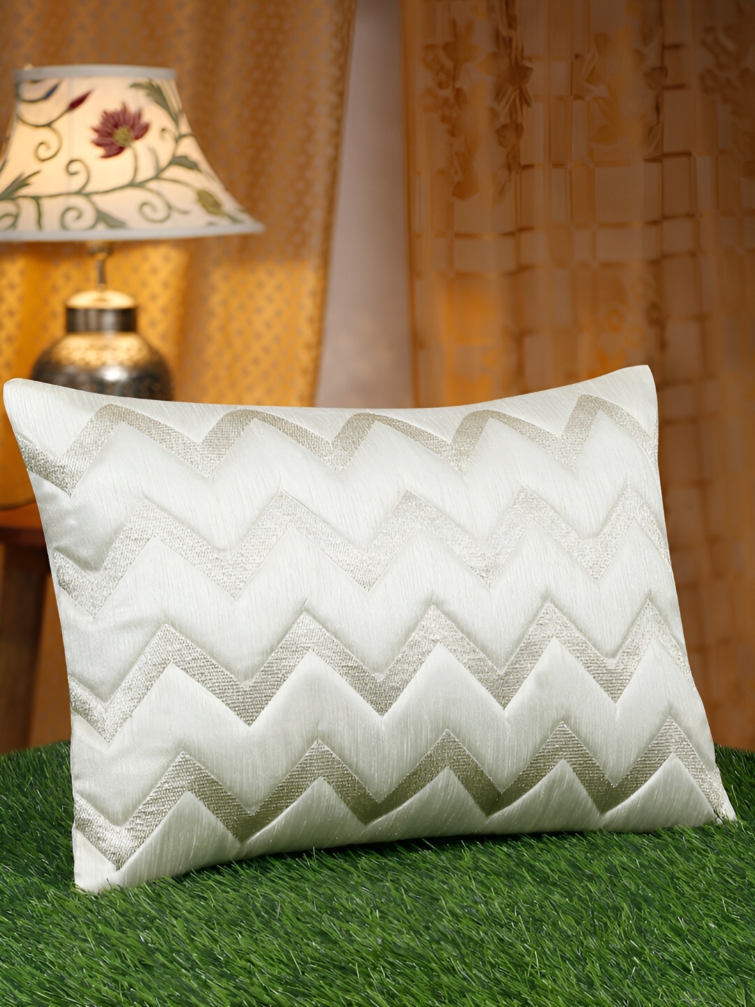 HOSTA HOMES White & Gold-Toned Embellished Rectangle Cushion Covers