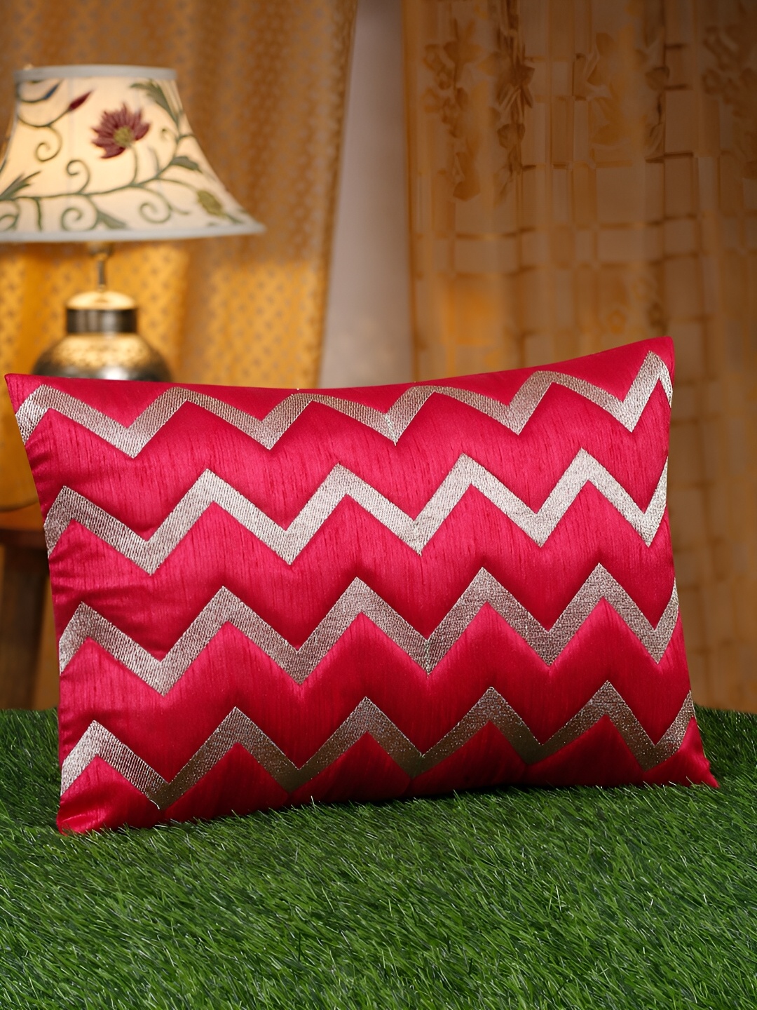 HOSTA HOMES Pink & Silver-Toned Embellished Rectangle Cushion Covers