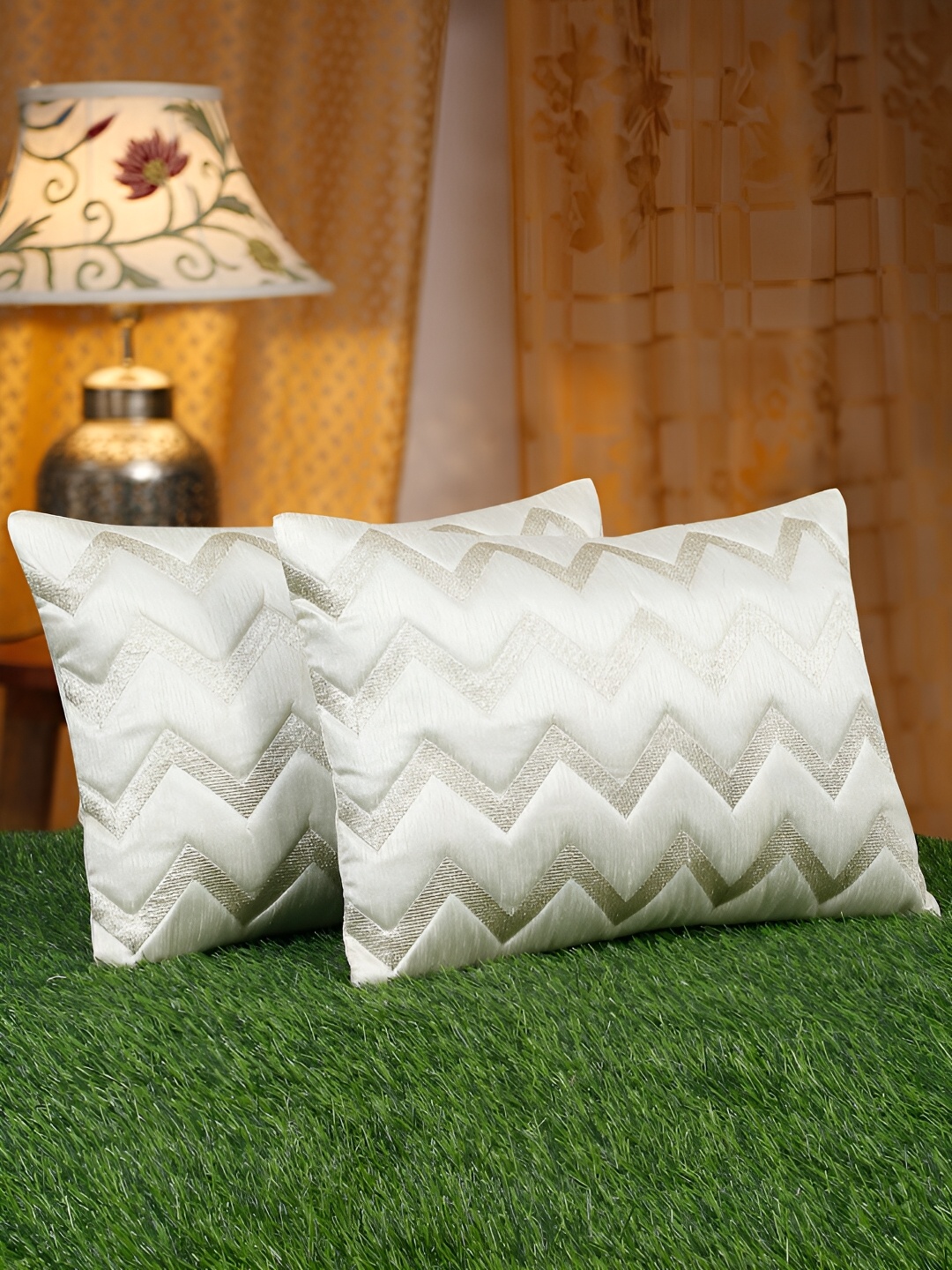 

HOSTA HOMES White 2 Pieces Embellished Rectangle Cushion Covers