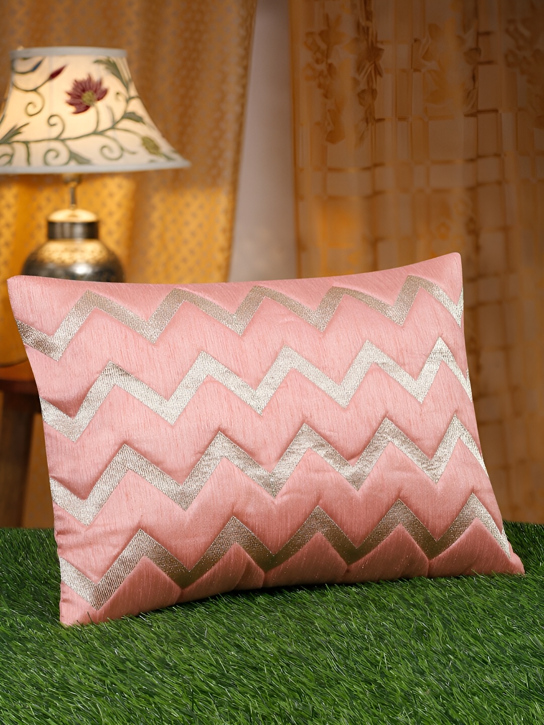 

HOSTA HOMES Pink & Gold-Toned Embellished Rectangle Cushion Covers