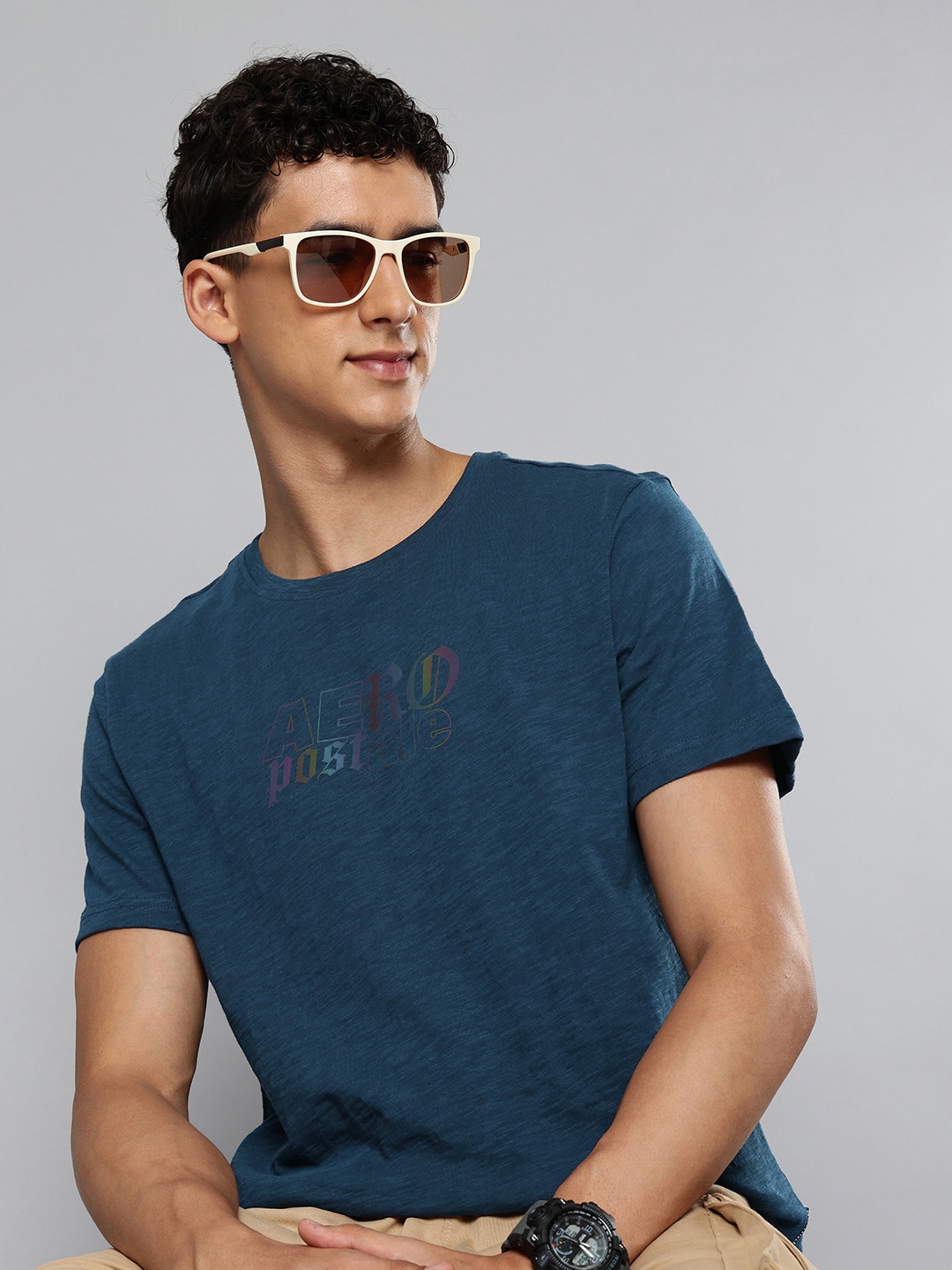 

Aeropostale Printed Slub Effect Pure Cotton T-shirt, Blue