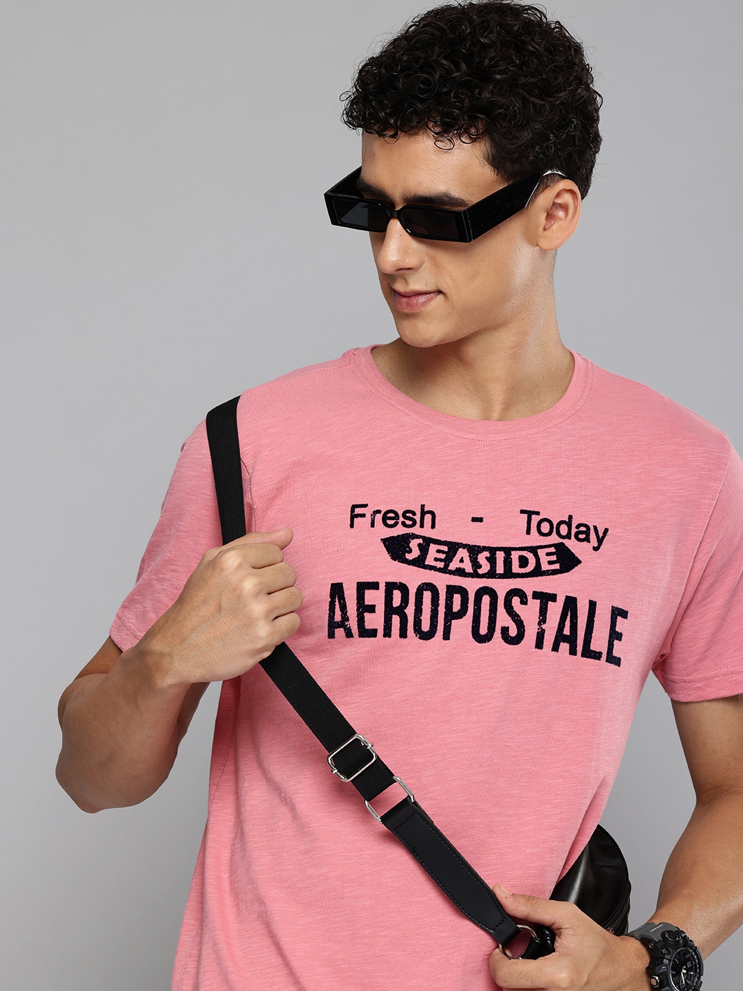 

Aeropostale Brand Logo Printed Pure Cotton Slub Effect T-shirt, Pink