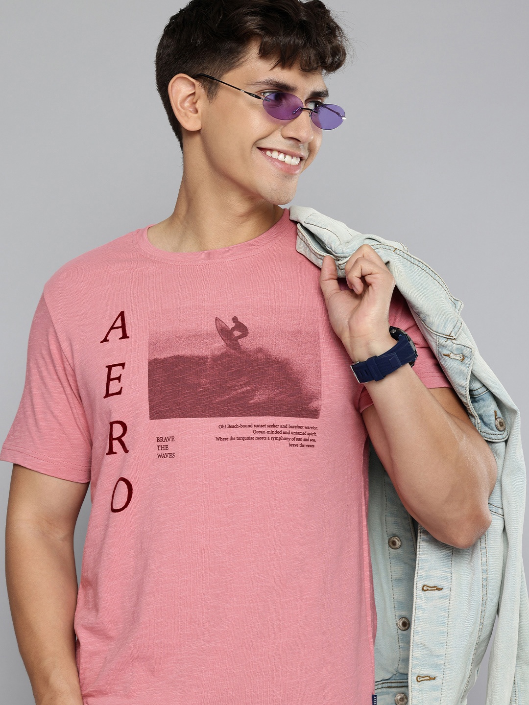 

Aeropostale Men Brand Logo Printed Pure Cotton T-shirt, Pink