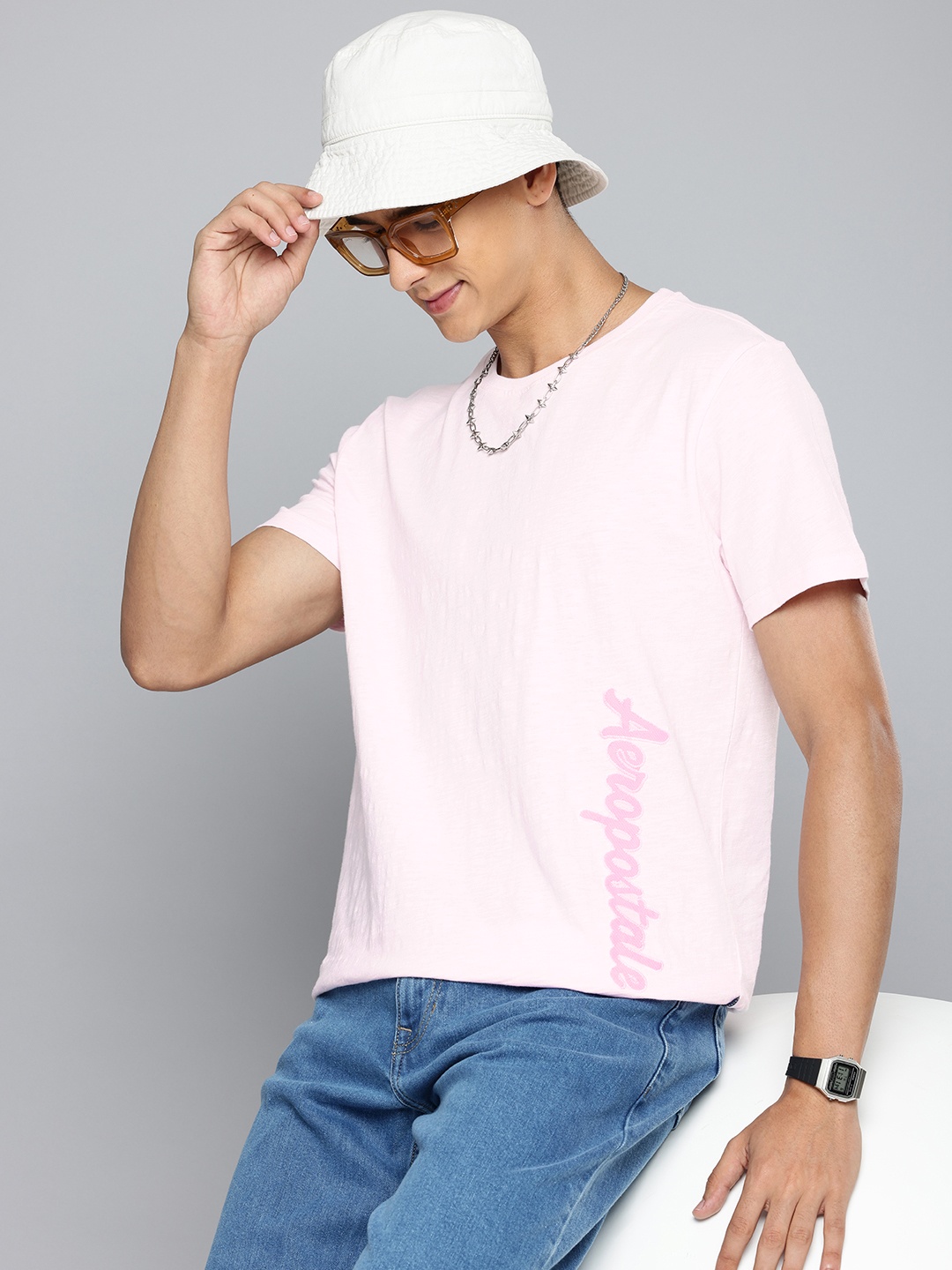Aeropostale Typography Pure Cotton T-shirt, Pink