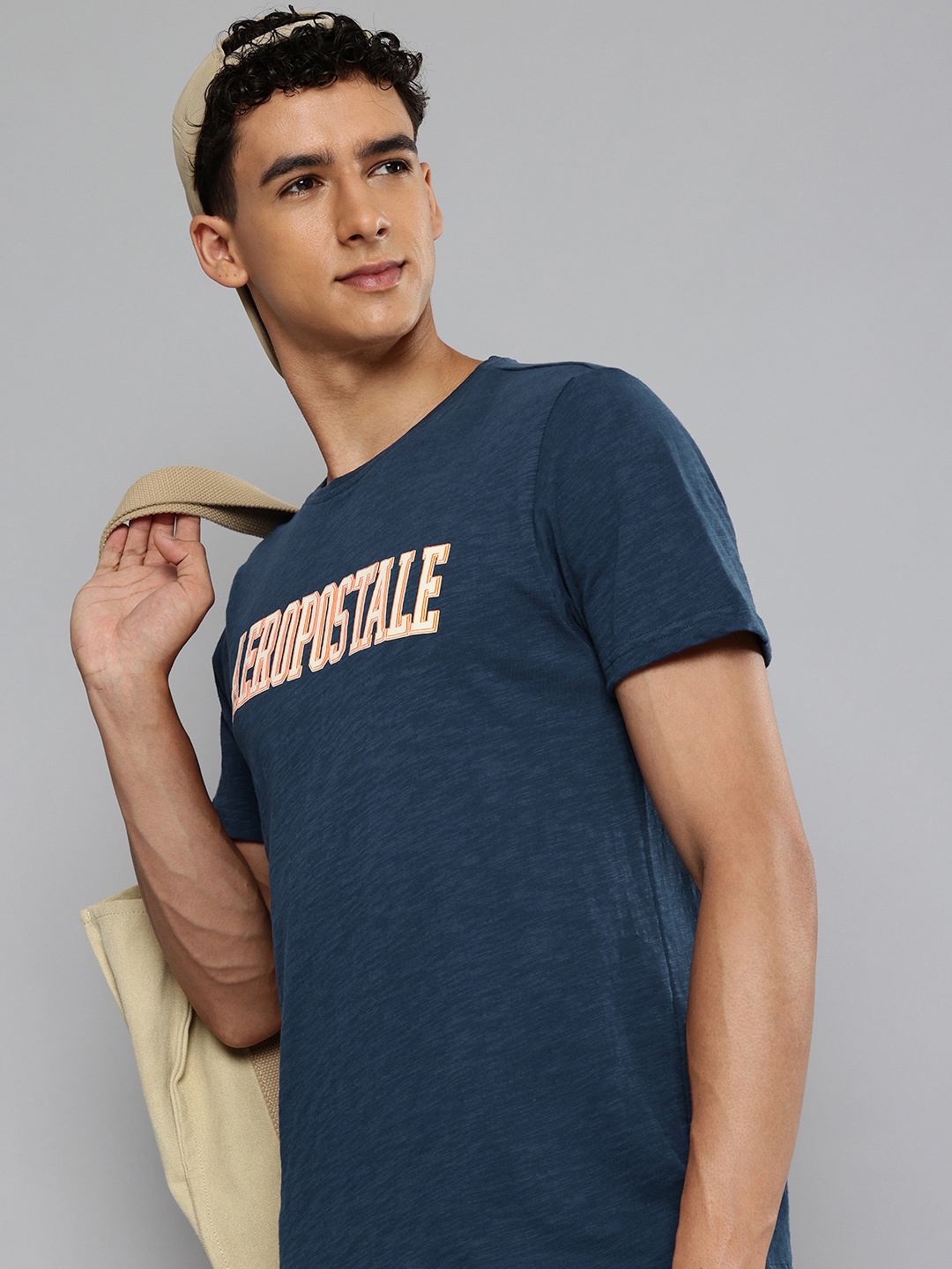 

Aeropostale Men Brand Logo Printed Pure Cotton T-shirt, Navy blue