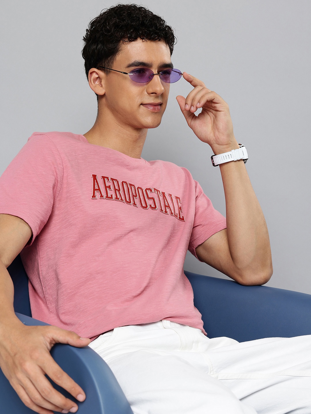 

Aeropostale Men Brand Logo Printed Pure Cotton T-shirt, Pink