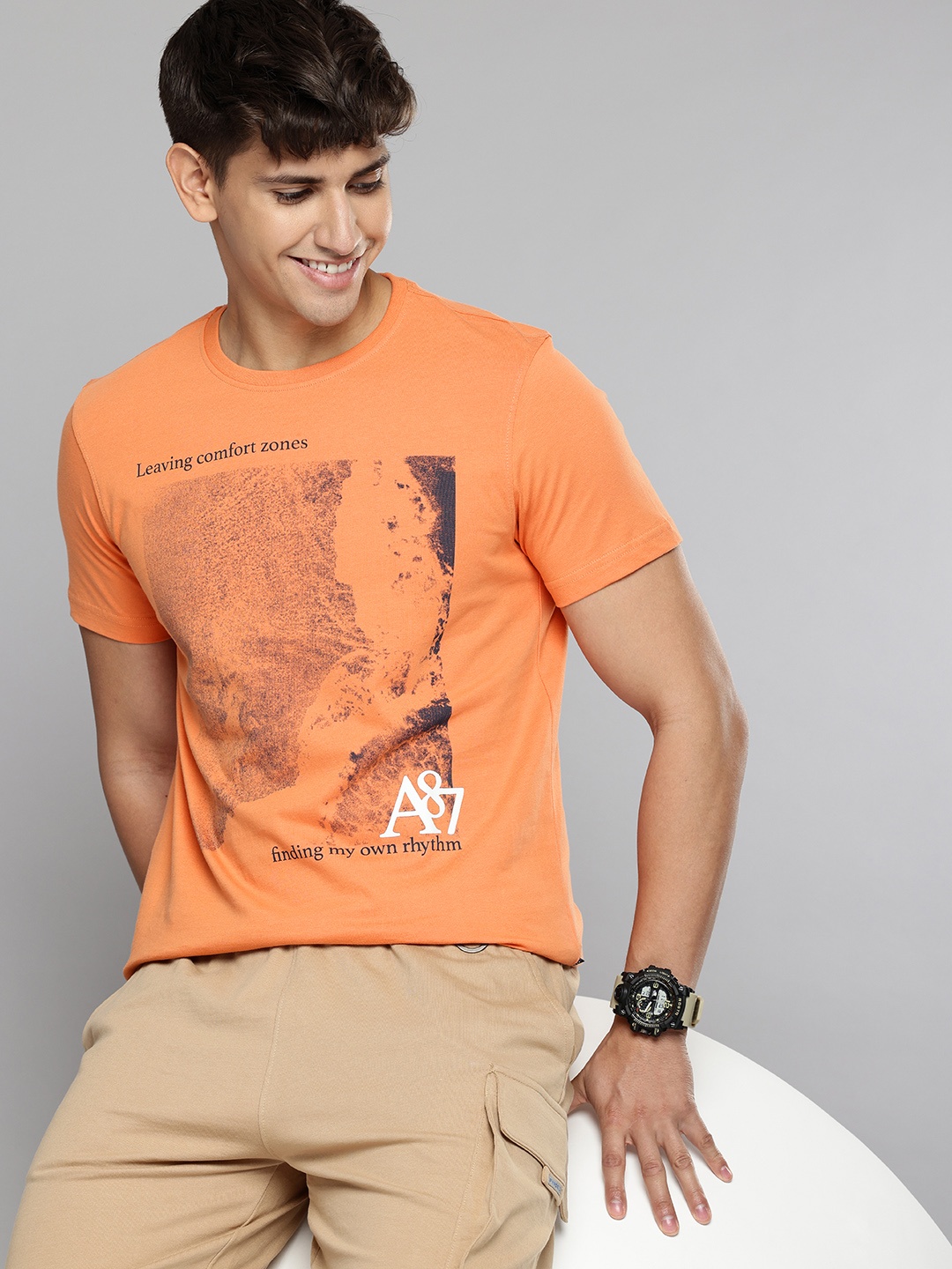 

Aeropostale Pure Cotton Graphic Printed T-shirt, Orange