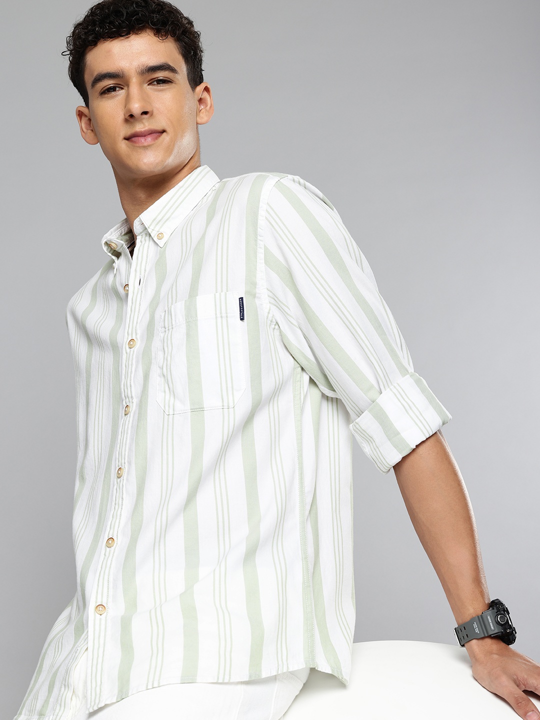 

Aeropostale Pure Cotton Striped Casual Shirt, White