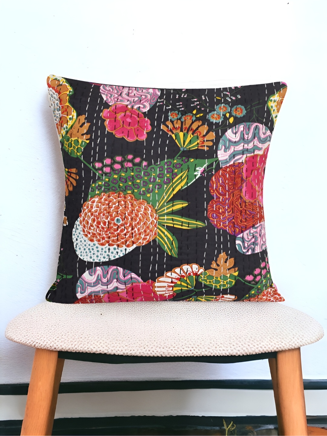 

Bohekant Black & Pink Embroidered Cotton Square Cushion Covers