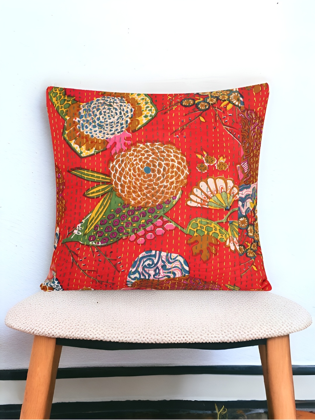 

Bohekant Orange & Green Embroidered Cotton Square Cushion Covers